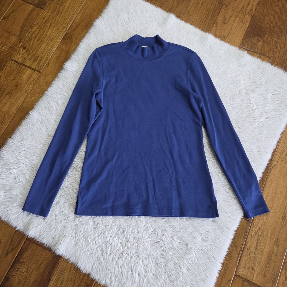 Peruvian Connection Mock Neck Shirt Top Women's Small Pima Cotton Indigo Blue
